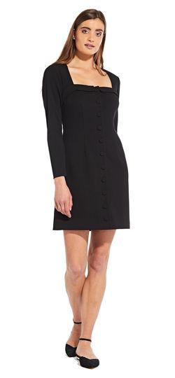 Adrianna Papell - AP1D102918 Long Sleeve Square Neck Buttoned Dress In Black
