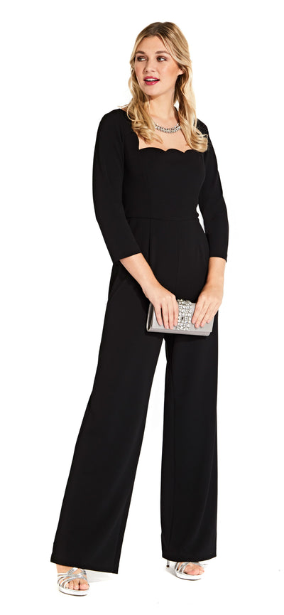 Adrianna Papell - AP1D102919 Scalloped Square Neck Jumpsuit In Black