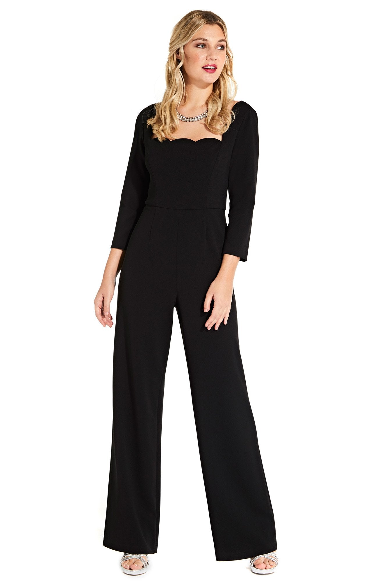 Adrianna Papell - AP1D102919 Scalloped Square Neck Jumpsuit In Black