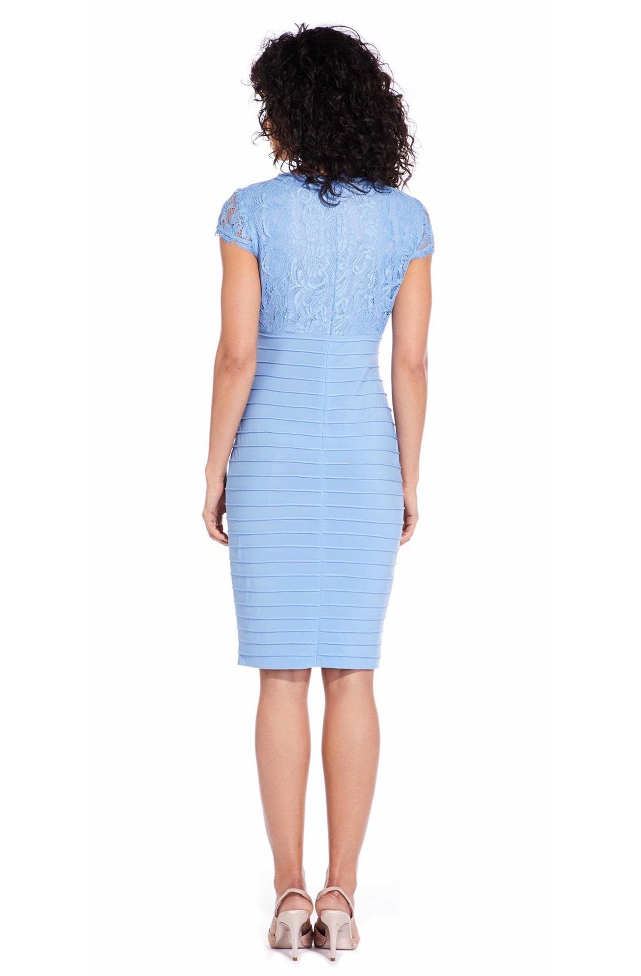 Adrianna Papell - AP1D103085 Lace Applique V-neck Piping Sheath Dress In Blue