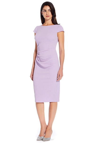Adrianna Papell - AP1D103117 Bateau Cap Sleeve Knit Crepe Dress In Purple