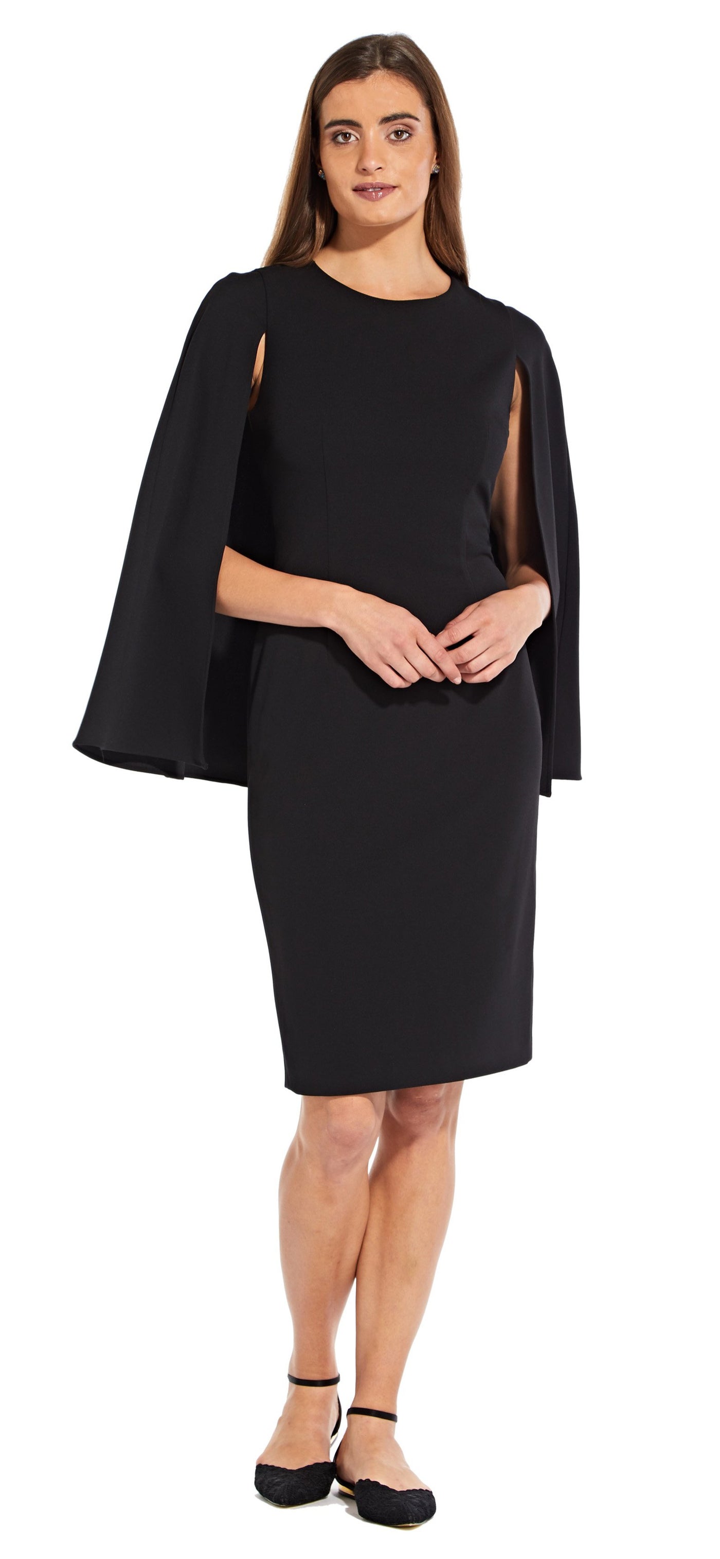 Adrianna Papell - AP1D103195 Jewel Cape Sleeve Cocktail Dress In Black
