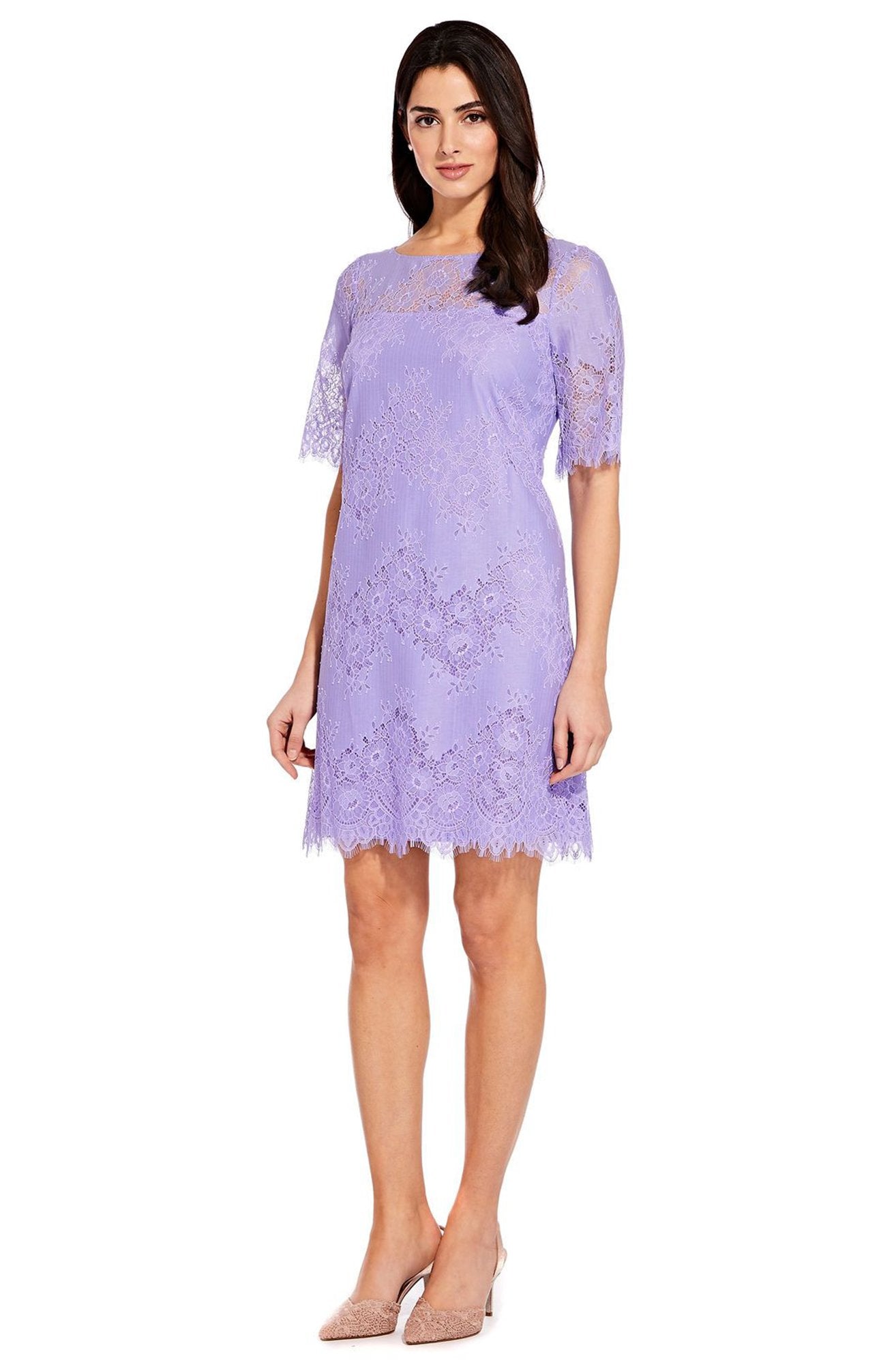 Adrianna Papell - AP1D103221 Floral Lace Bateau A-line Dress In Purple
