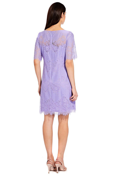 Adrianna Papell - AP1D103221 Floral Lace Bateau A-line Dress In Purple