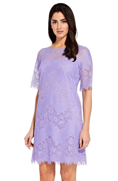 Adrianna Papell - AP1D103221 Floral Lace Bateau A-line Dress In Purple