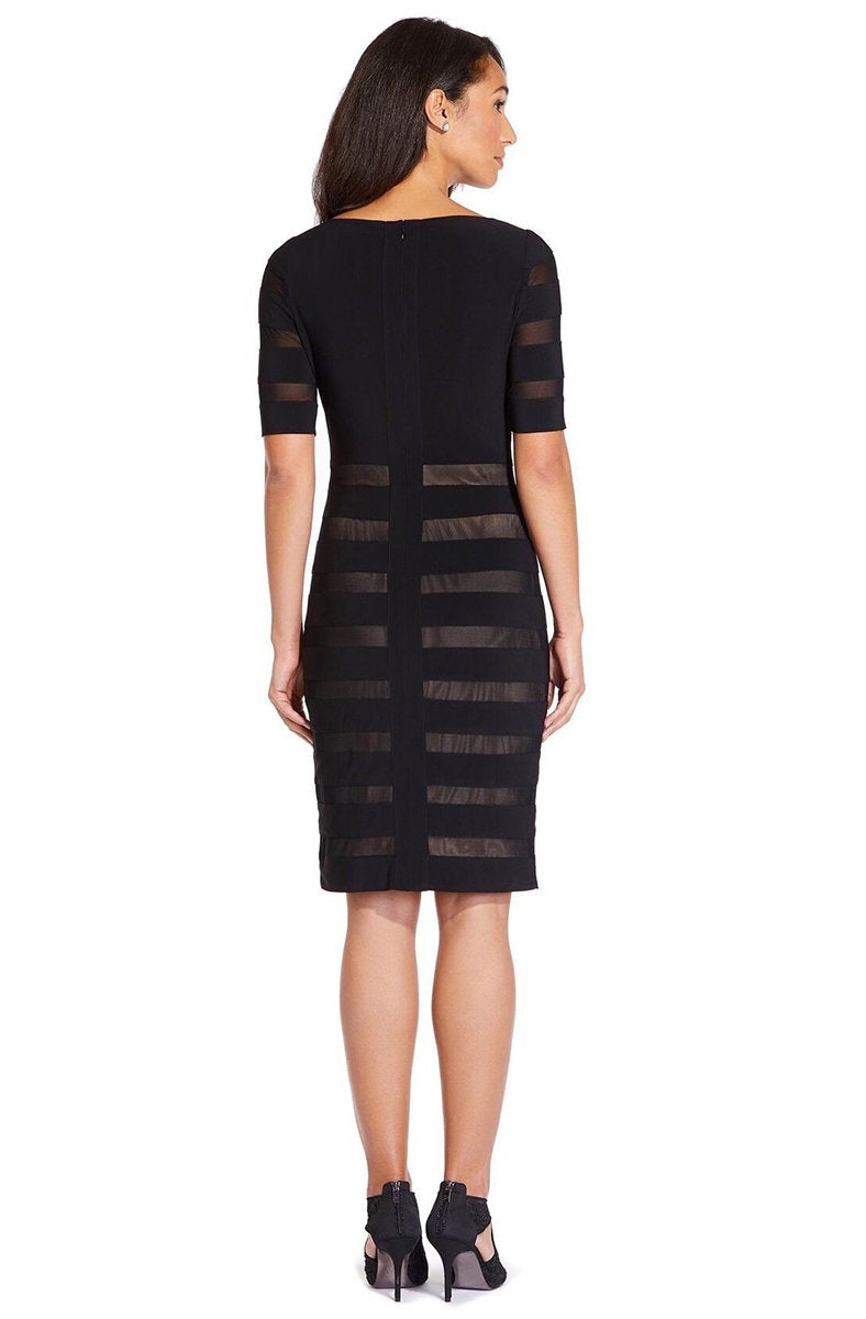 Adrianna Papell - AP1D103321 Two Tone Bateau Jersey Sheath Dress In Black and Pink