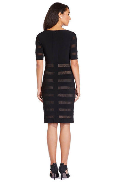 Adrianna Papell - AP1D103321 Two Tone Bateau Jersey Sheath Dress In Black and Pink
