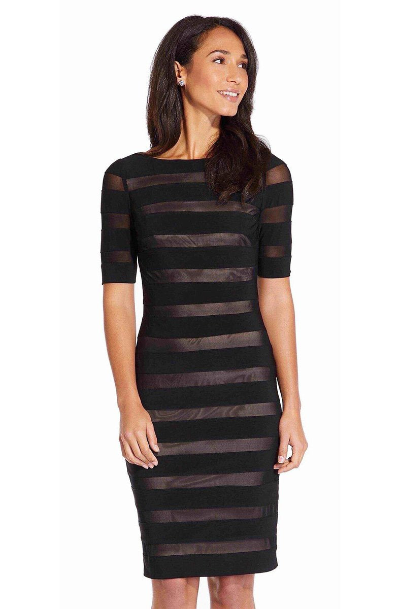 Adrianna Papell - AP1D103321 Two Tone Bateau Jersey Sheath Dress In Black and Pink