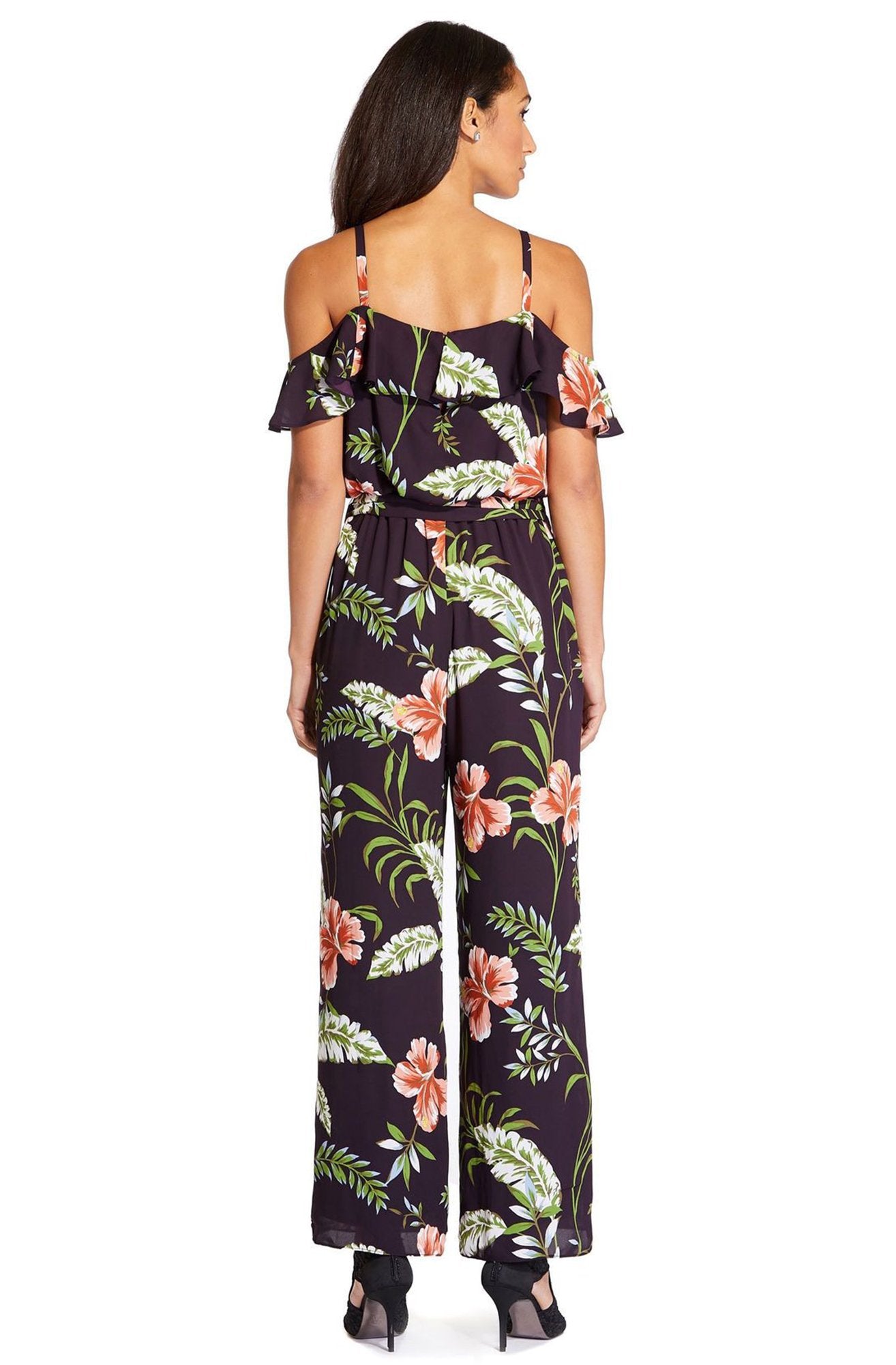Adrianna Papell - AP1D103372 Floral Print V-neck Jumpsuit In Purple and Multi-Color