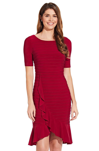 Adrianna Papell - AP1D103506 Bateau Ribbed Jersey Sheath Dress In Red