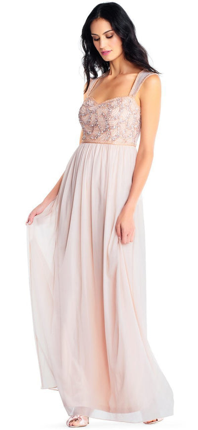 Adrianna Papell - AP1E200175 Bejeweled Semi-Sweetheart Chiffon Dress in Pink and Neutral
