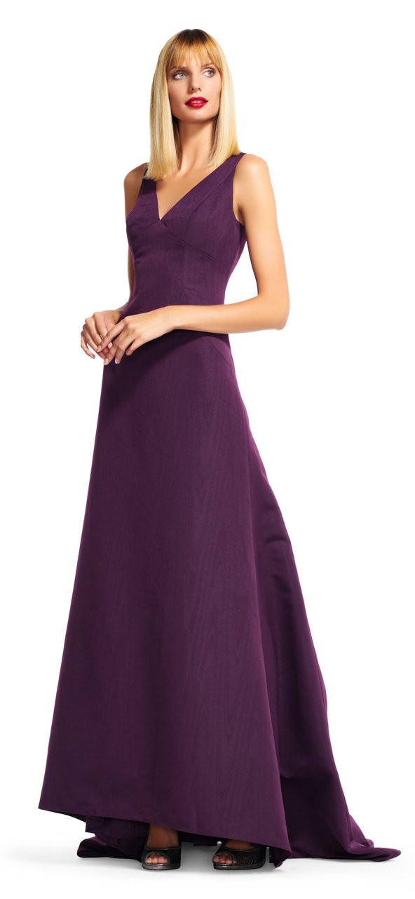 Adrianna Papell - AP1E200412 V-neck A-line Dress with Train in Purple