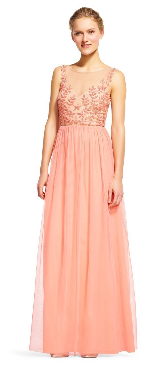 Adrianna Papell - AP1E200878 Beaded Illusion Bateau A-line Dress in Pink and Neutral
