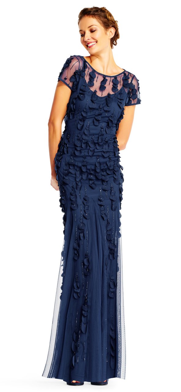 Adrianna Papell - AP1E200980 Embellished Illusion Bateau Sheath Dress in Blue