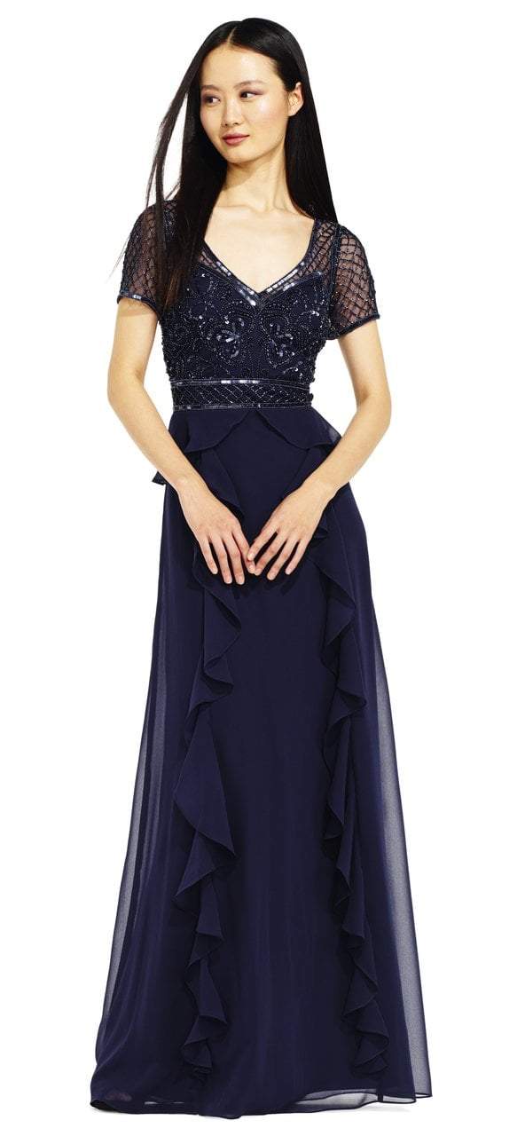 Adrianna Papell - AP1E201086 Bedazzled V-neck A-line Dress in Blue