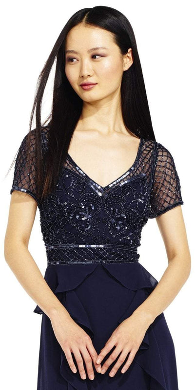 Adrianna Papell - AP1E201086 Bedazzled V-neck A-line Dress in Blue
