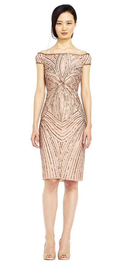 Adrianna Papell - Sequined Off-Shoulder Sheath Dress AP1E201100 In Pink and Gold