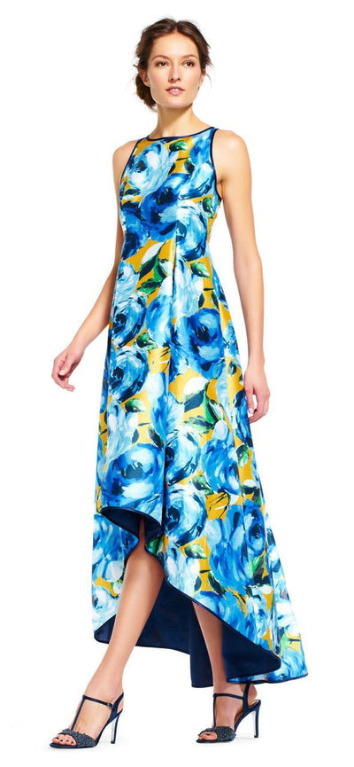 Adrianna Papell - AP1E201125 Floral Print Pleated Front High Low Dress in Floral and Print