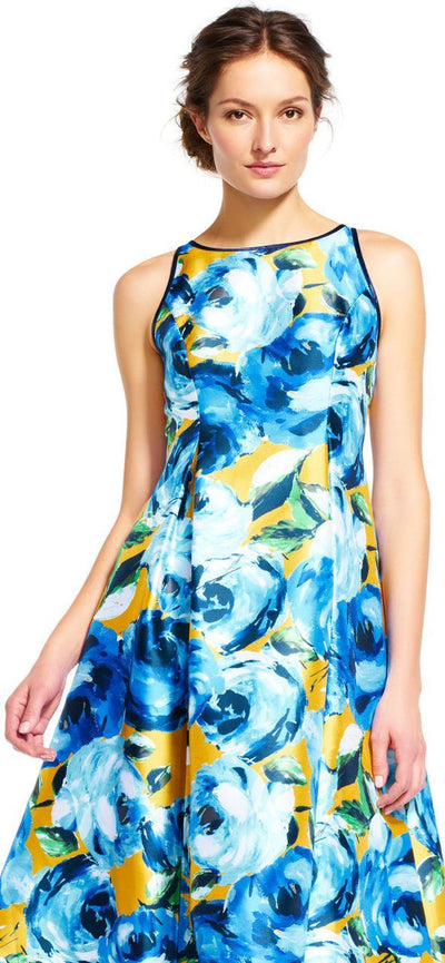 Adrianna Papell - AP1E201125 Floral Print Pleated Front High Low Dress in Floral and Print