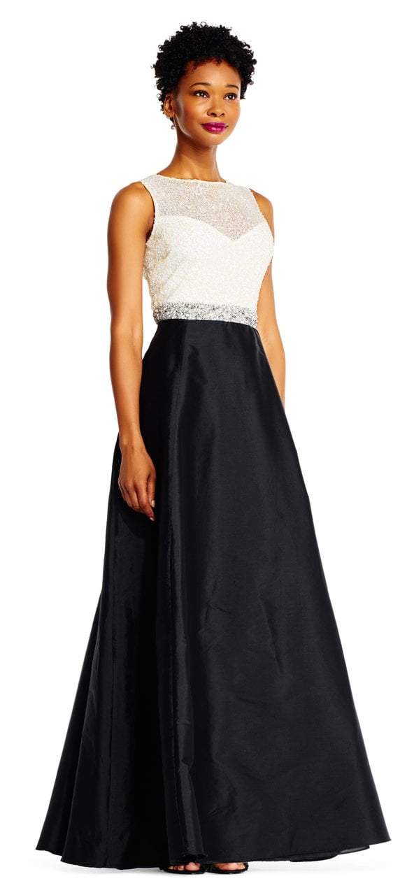 Adrianna Papell AP1E201225 Long A Line Dress Sleeveless Sequin Mesh Taffeta 100 Polyester Lining 100 Polyester Back Zipper Closure ADASA