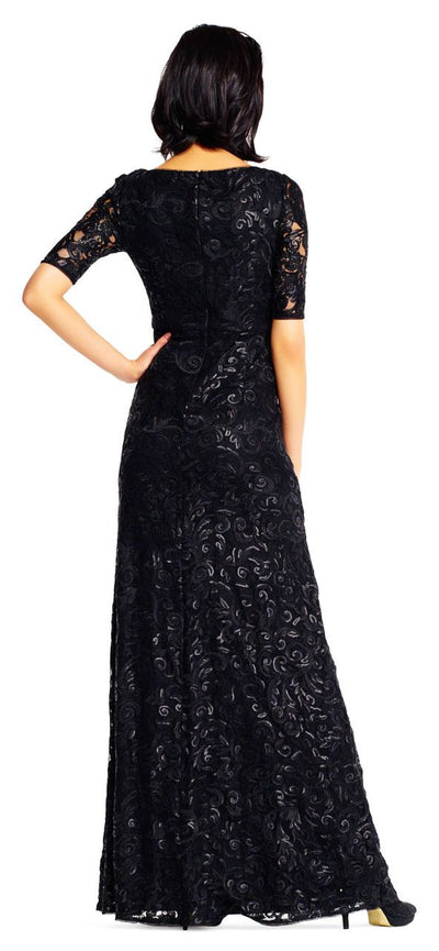 Adrianna Papell - AP1E201418 Sequin Lace Embroidered Swirl Mesh Dress in Black