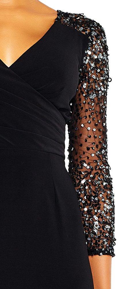 Adrianna Papell - AP1E201493 Sequined Pleated V-neck Sheath Dress In Black
