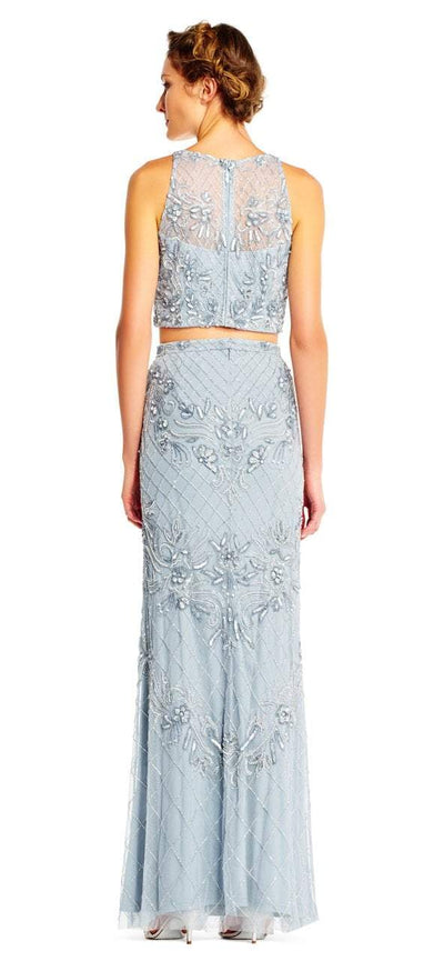 Adrianna Papell - AP1E201534 Beaded Halter Illusion Two Piece Gown in Blue