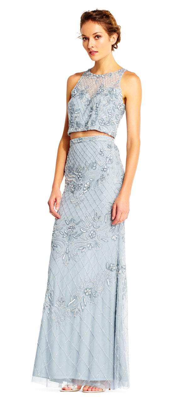 Adrianna Papell - AP1E201534 Beaded Halter Illusion Two Piece Gown in Blue