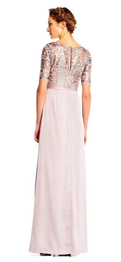 Adrianna Papell - Short Sleeves Draped Satin Dress AP1E201568 In Neutral