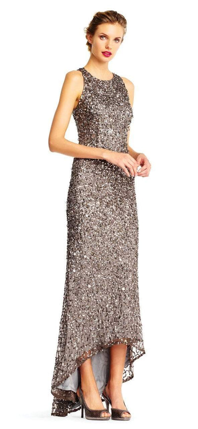 Adrianna Papell - AP1E201754 High Low Sequin Beaded Sleeveless Gown in Silver and Gray