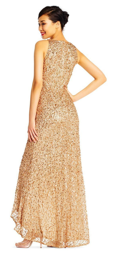 Adrianna Papell - AP1E201754 High Low Sequin Beaded Sleeveless Gown in Gold
