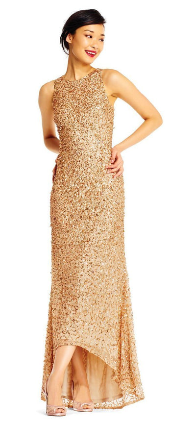 Adrianna Papell - AP1E201754 High Low Sequin Beaded Sleeveless Gown in Gold
