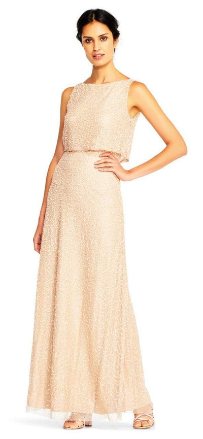 Adrianna Papell - AP1E201759 Sleeveless Popover Sequined Gown in Neutral