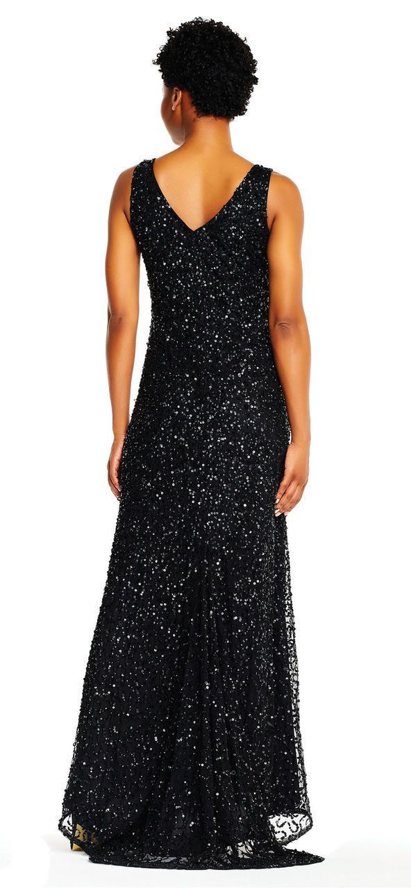 Adrianna Papell - AP1E201867 Sequin Embellished Evening Gown in Black