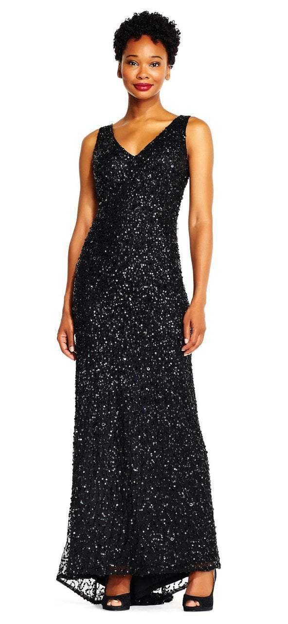 Adrianna Papell - AP1E201867 Sequin Embellished Evening Gown in Black