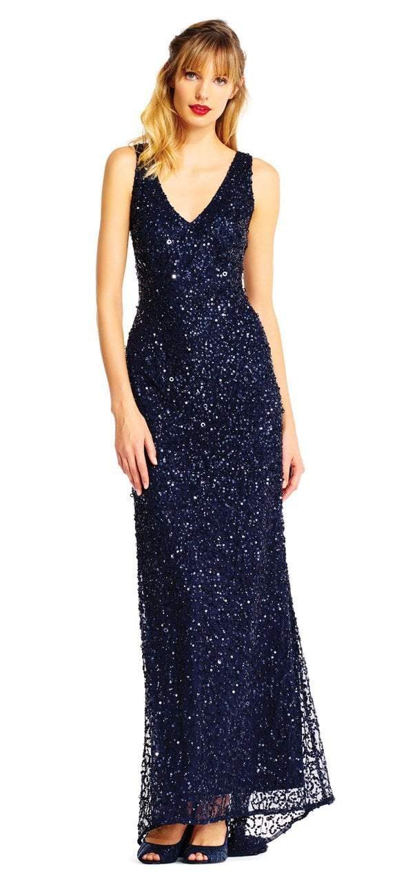 Adrianna Papell - AP1E201867 Sequin Embellished Evening Gown in Blue