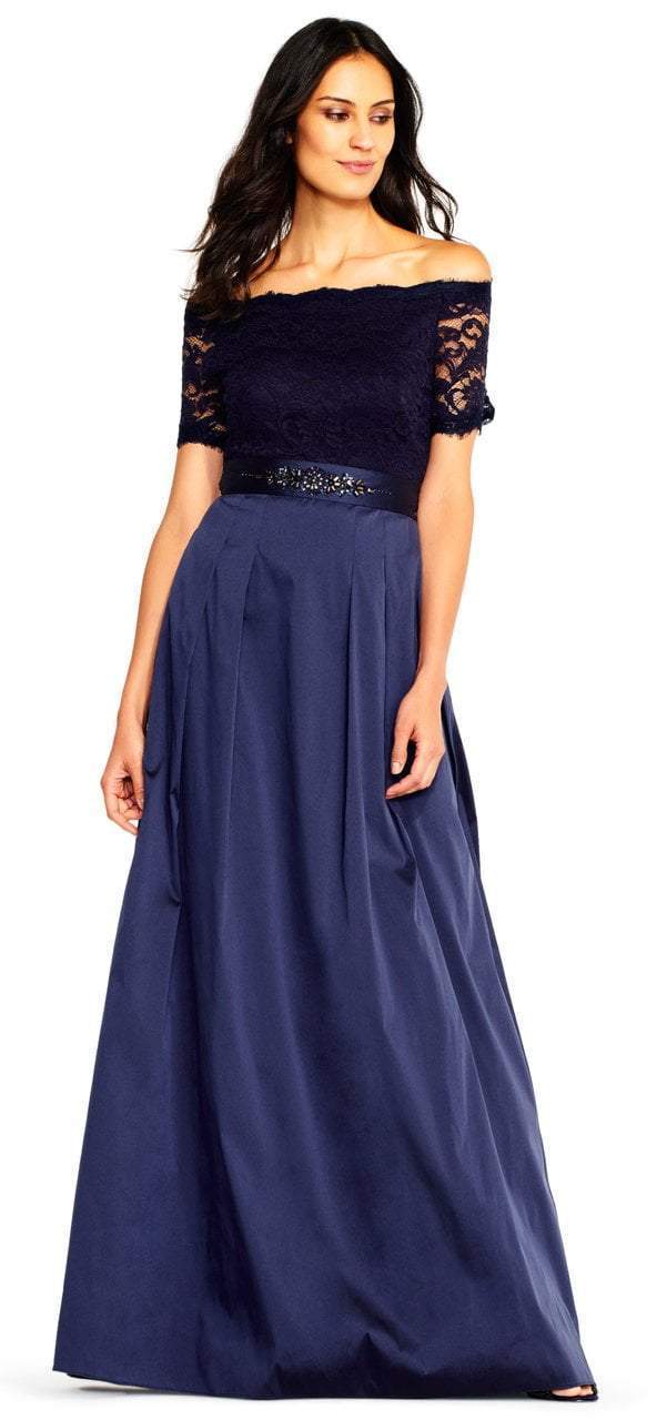 Adrianna Papell - Off-Shoulder Taffeta A-line Gown AP1E201965 In Blue