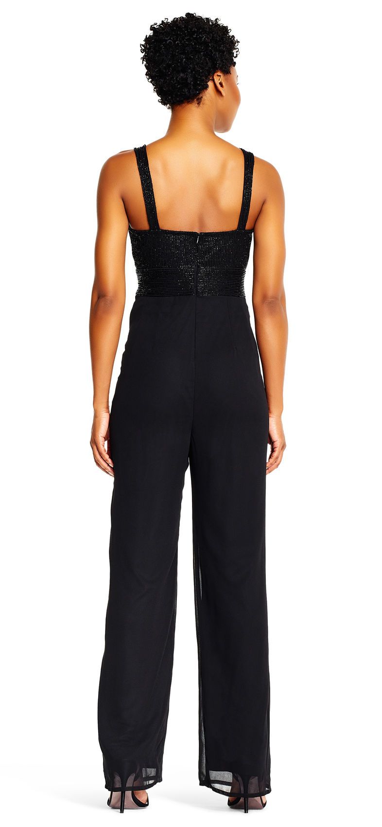 Adrianna Papell - AP1E202207 Beaded Sleeveless Bateau Jumpsuit In Black
