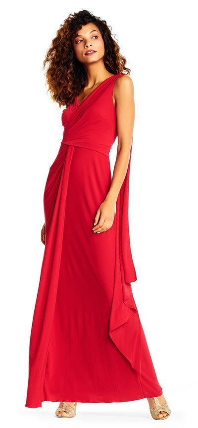 Adrianna Papell - Gathered Bodice Draped Jersey Gown AP1E202251 In Red