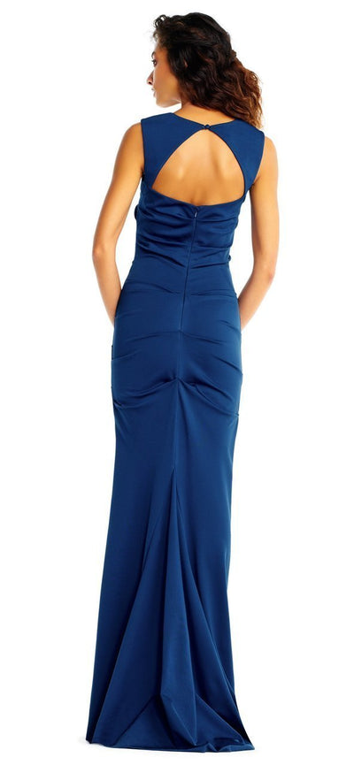 Adrianna Papell - AP1E202260 Draped Square Neck Long Sheath Gown in Blue