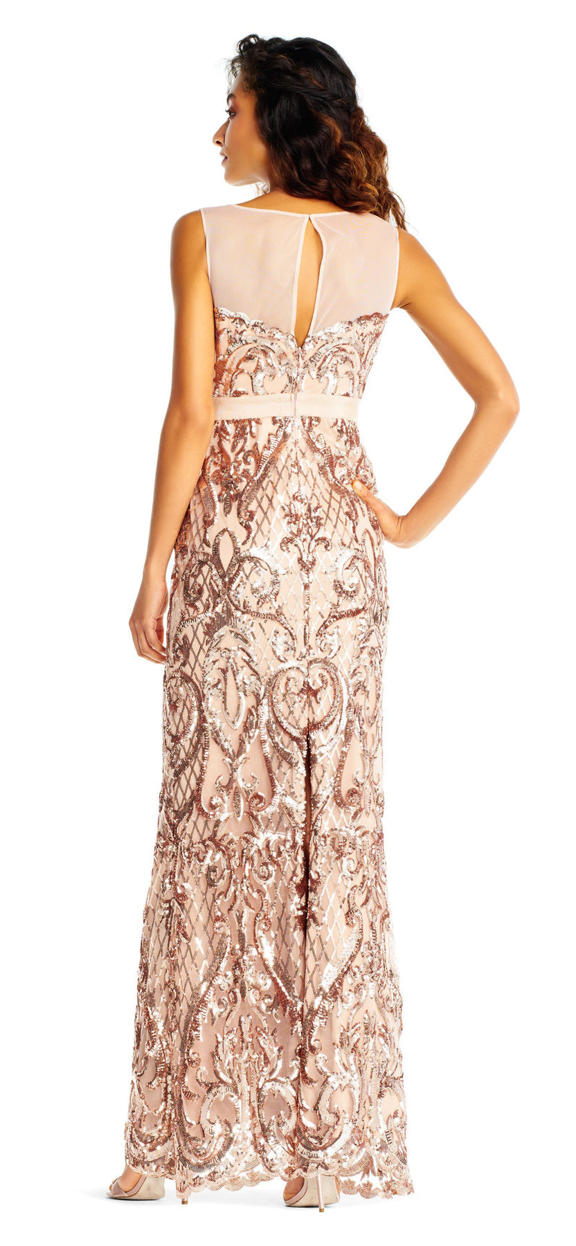 Adrianna Papell - AP1E202469 Fully Sequined Illusion Bateau Dress In Pink