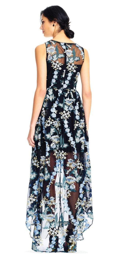 Adrianna Papell - AP1E202670 Floral Embroidered Scoop High Low Gown in Black and Multi-Color