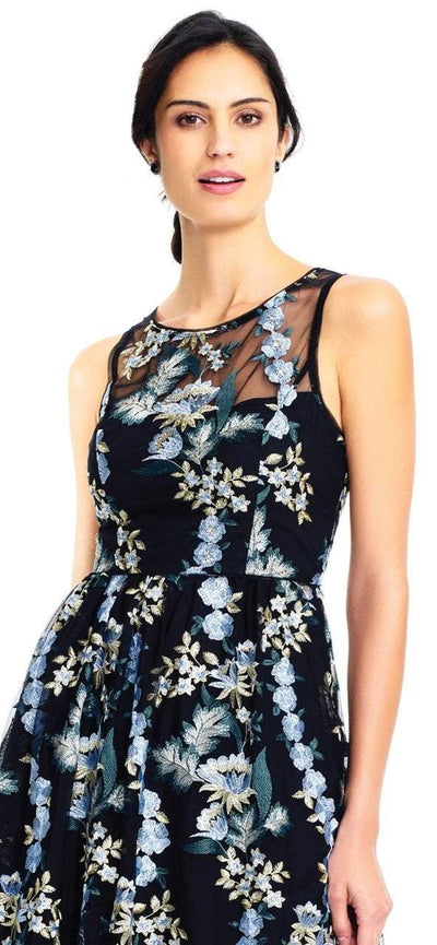 Adrianna Papell - AP1E202670 Floral Embroidered Scoop High Low Gown in Black and Multi-Color