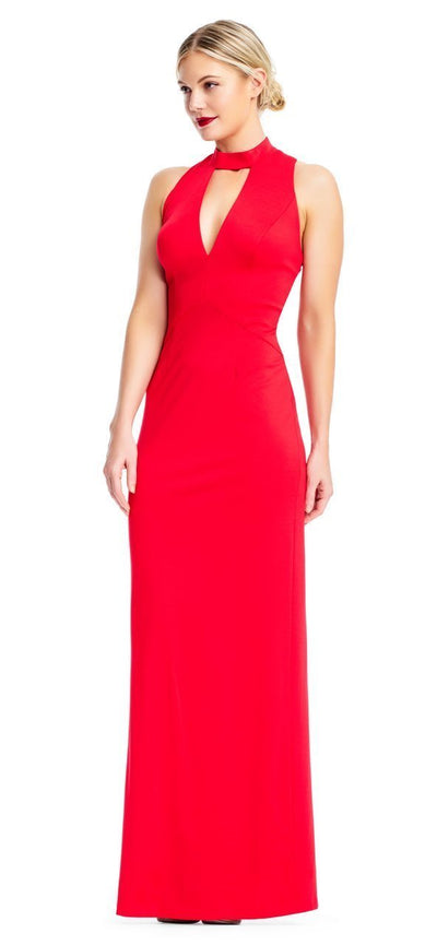 Adrianna Papell - AP1E202675 High Halter Fitted Strappy Back Dress in Red