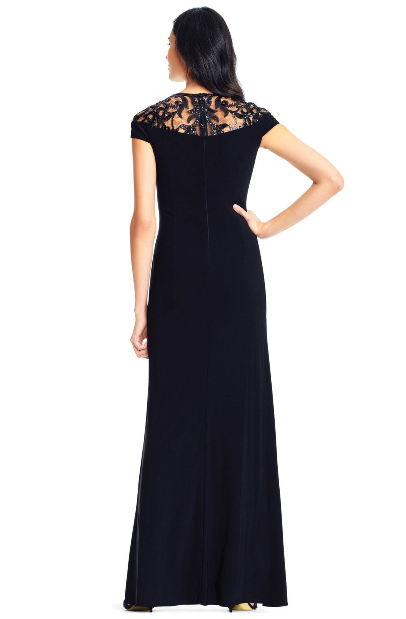 Adrianna Papell - AP1E202740 Sequined Jewel Neck Sheath Dress In Black