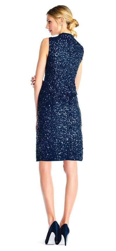 Adrianna Papell - AP1E202826 Sequined High Neck Fitted Cocktail Dress in Blue