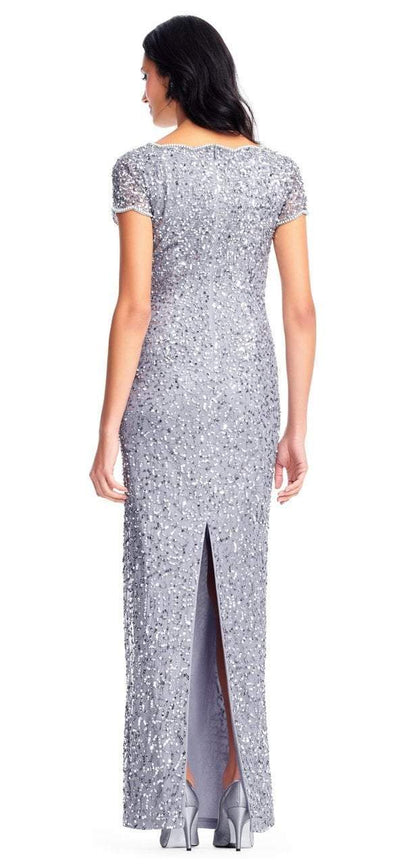 Adrianna Papell - AP1E202907 Fully Sequined Short Sleeves Evening Gown in Silver and Gray