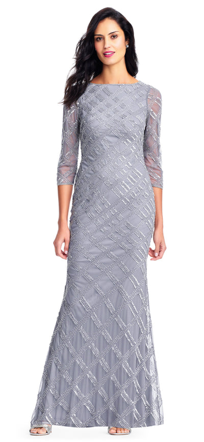 Adrianna Papell - Quarter Sleeve Sequin-Lattice Dress AP1E202919SC