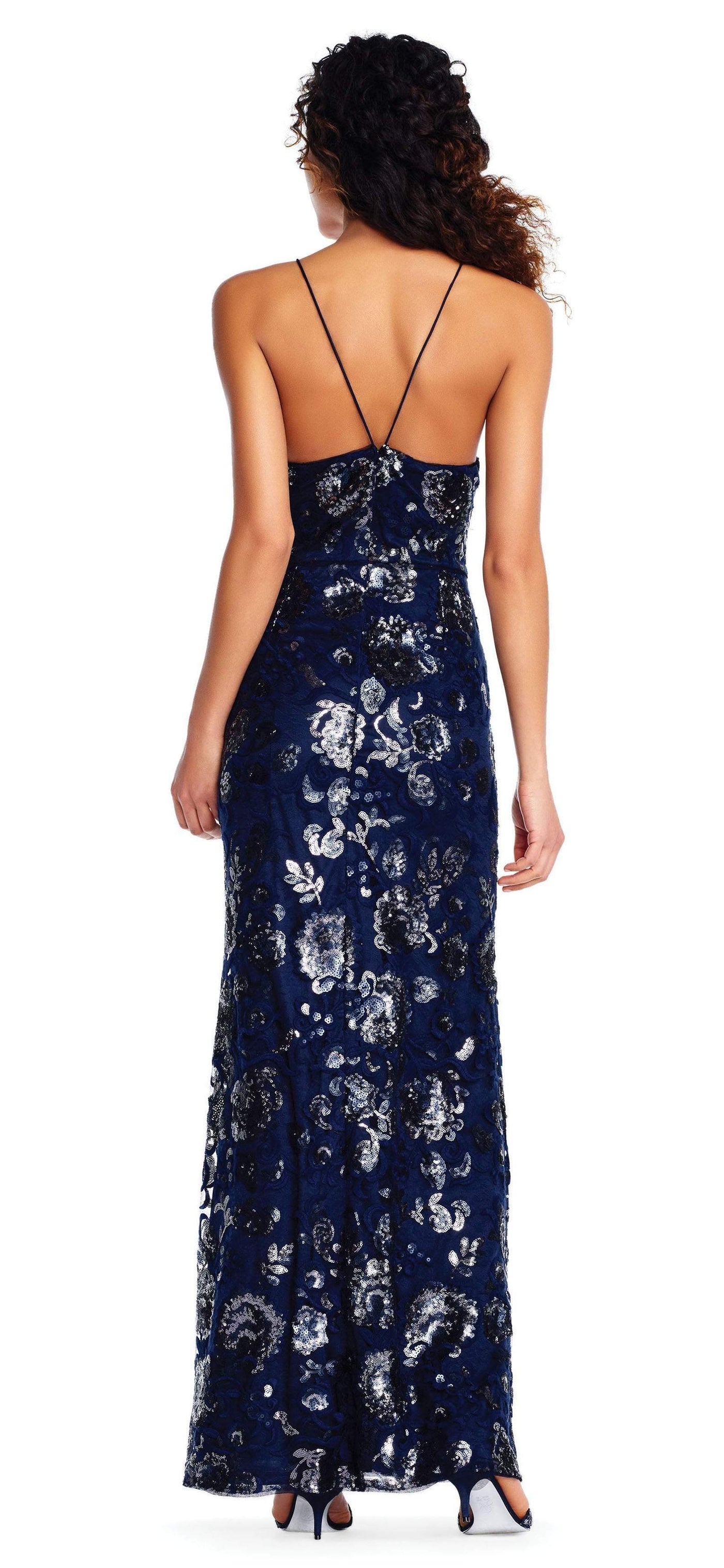 Adrianna Papell - AP1E202991 Floral Sequined Halter Sheath Dress In Blue