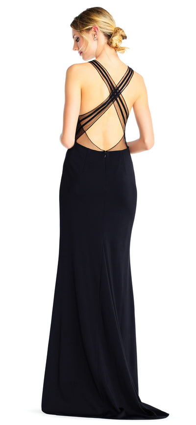 Adrianna Papell - AP1E203020 Sheer Cutouts Open Back Evening Gown In Blue